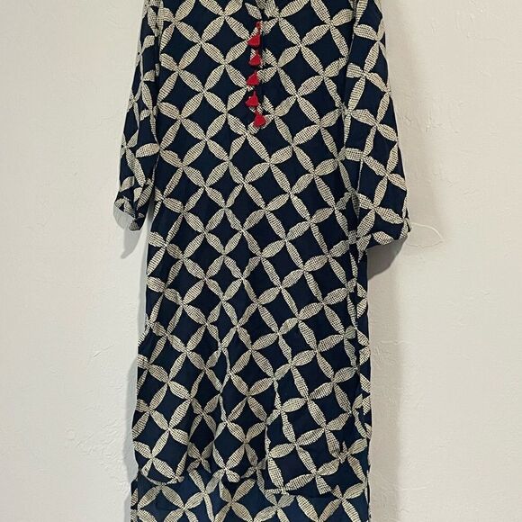 Utsa kids long dress 11/12 navy blue tan print - Picture 1 of 7